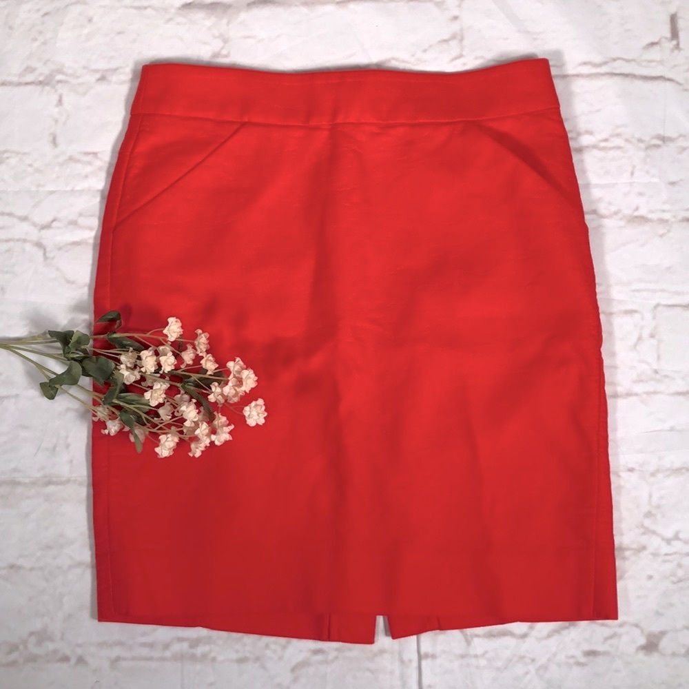J.Crew Red The Pencil Skirt Size 6 Bright Red Lined zip up straight skirt